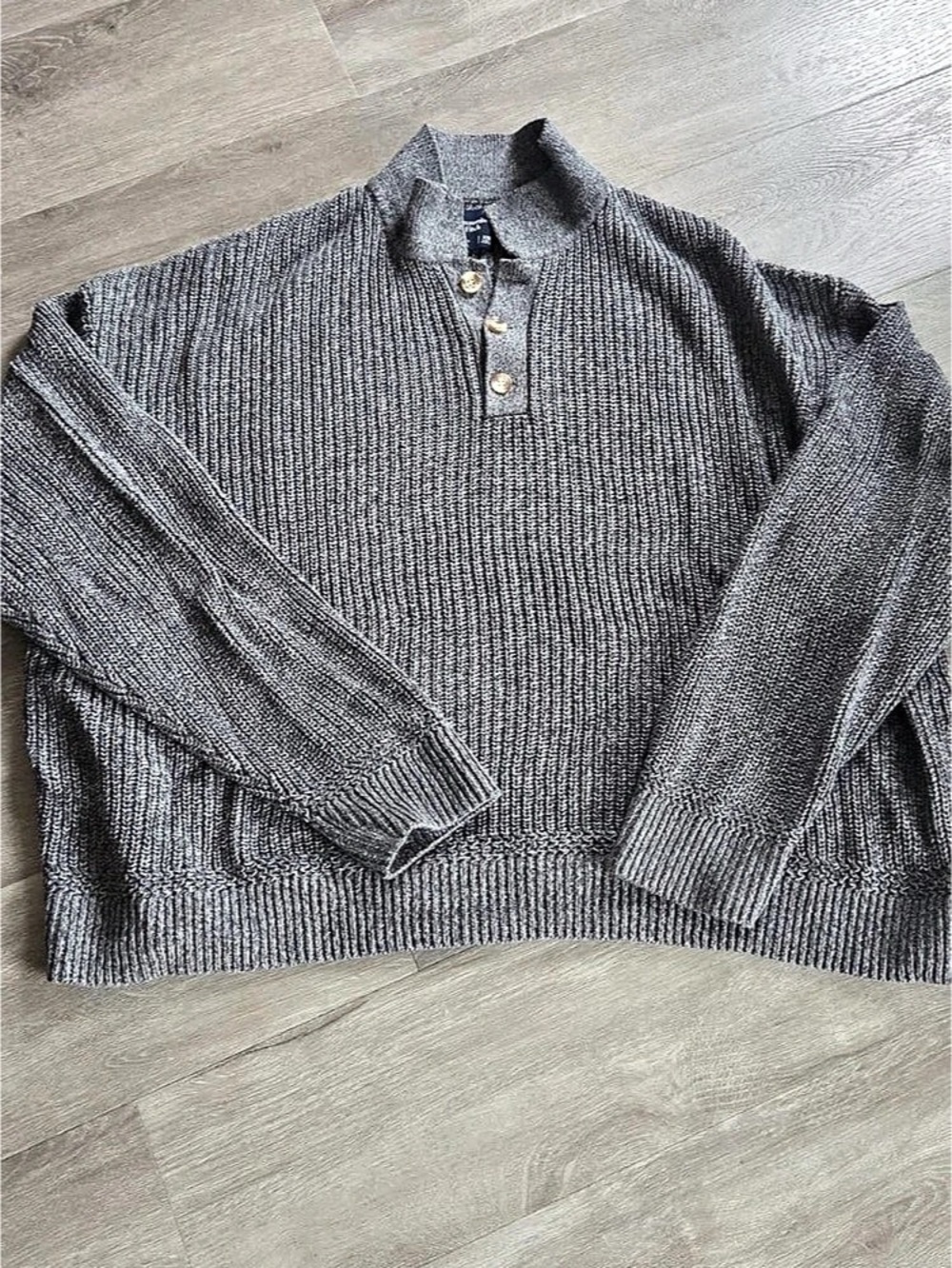 Button Up Mock Neck Cardigan Sweater Gray